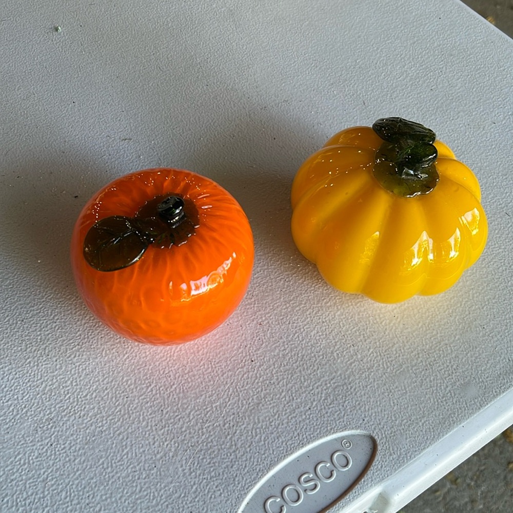 Hobby Lobby Orange and Yellow Glass Pumpkin Accent Pair